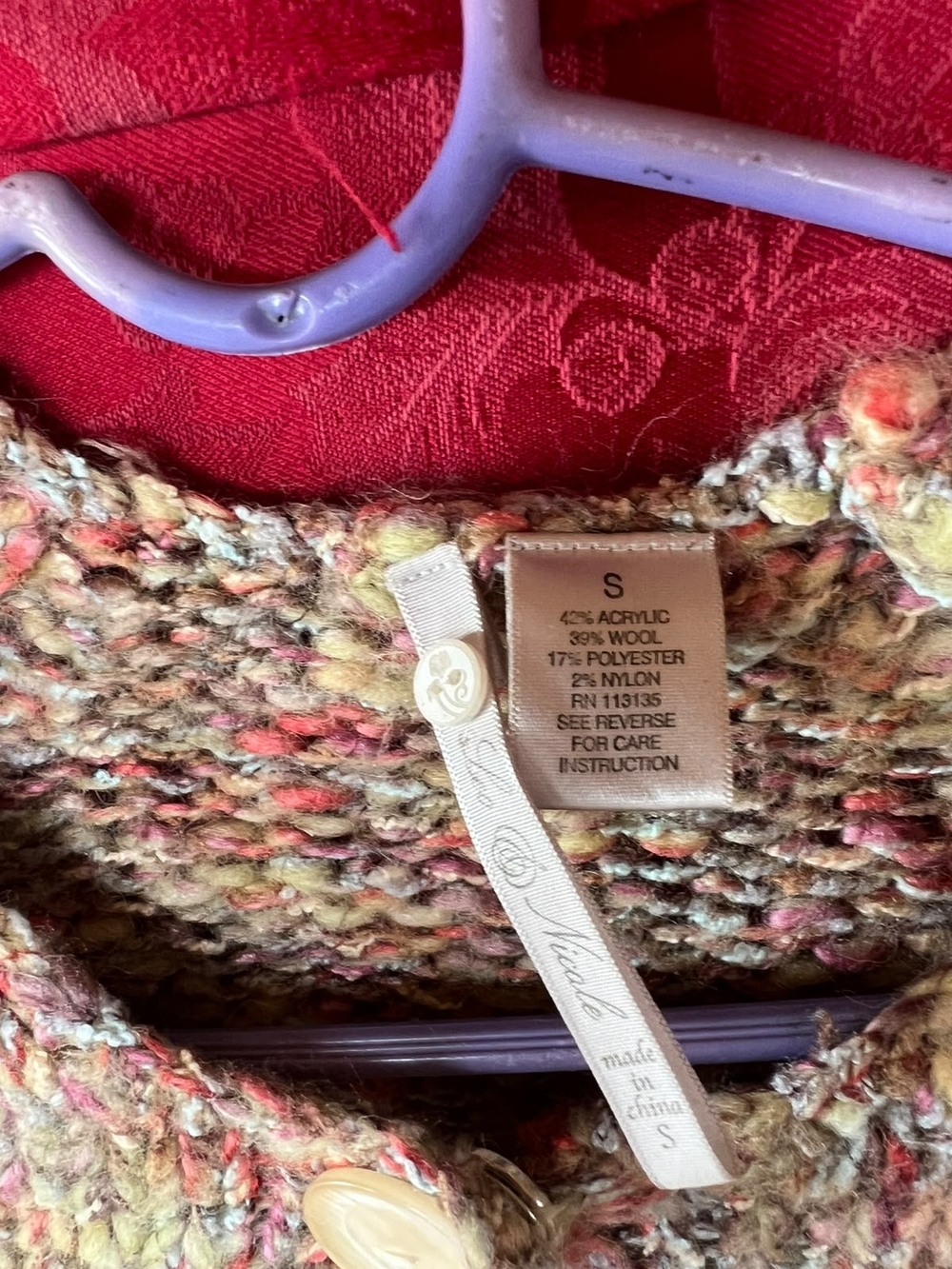 Leo & Nicole Wool Blend Chunky Knit Cropped Cardigan Sweater Small - Picture 5 of 5